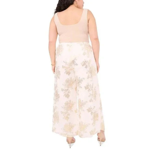 MSK Women's Plus Size Printed Chiffon Pull-On Palazzo Pants Ivory Gold 2X - Picture 3 of 11